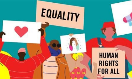 A group of cartoon protestors for equality and human rights for all