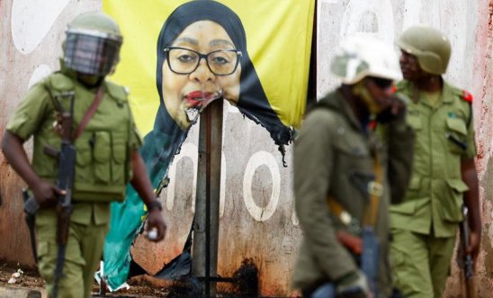 Authorities at the protest