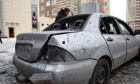 Car destroyed by shelling in Ukraine