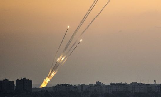 Rockets being fired from the Gaza strip into Israel