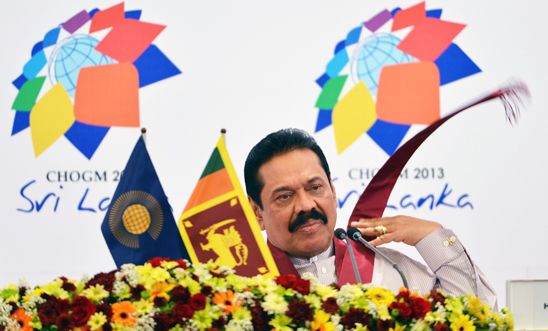 Sri Lankan President Mahinda Rajapaksa at CHOGM press conference