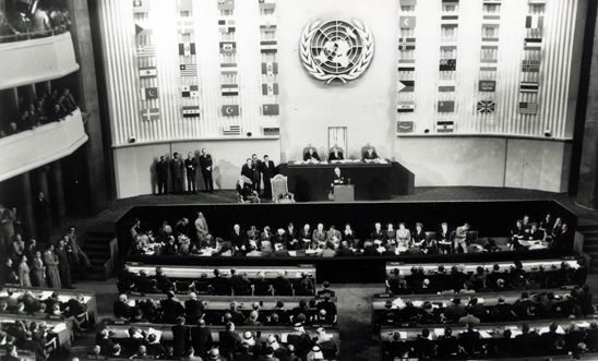 Representatives of United Nations member states draft the UDHR in 1948 
