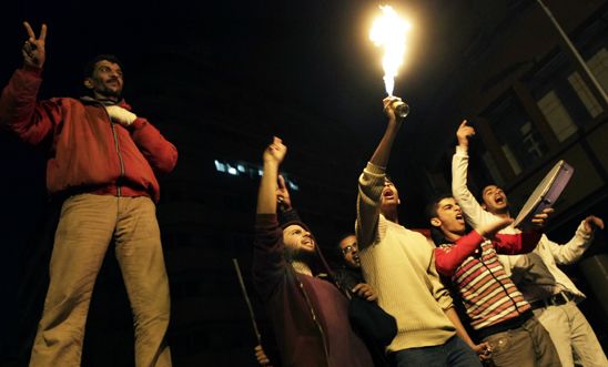 Egyptian anti government protesters celebrate