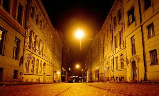 Empty street in Oslo, Norway, in an area where sex is sold