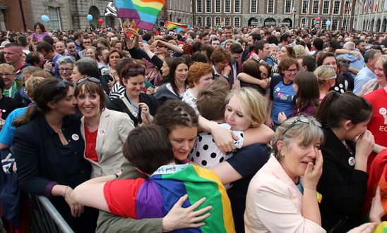 Supporters outside Dublin Castle following the marriage referendum on 23 May