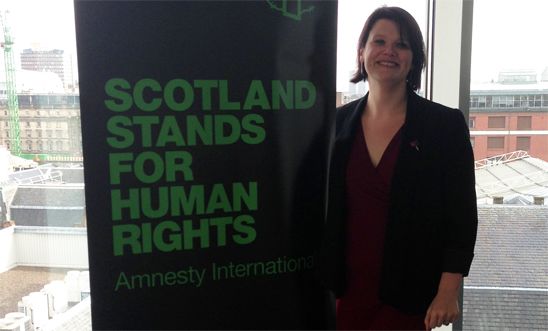 Amnesty Scotland Director Siobhan O'Reardon at the campaign launch on 18 March 2