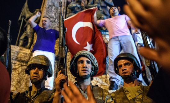 Turkish solders at Taksim square as people protest in Istanbul on 16 July 2016