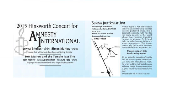 Poster for 2015 Hinxworth Concert for Amnesty International Poster for 2015 Hinxworth Concert for Amnesty International