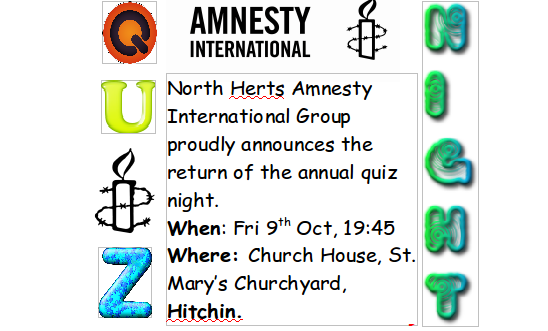Top of flyer used to promote North Herts AI Quiz Night 2015 Top of flyer used to promote North Herts AI Quiz Night 2015