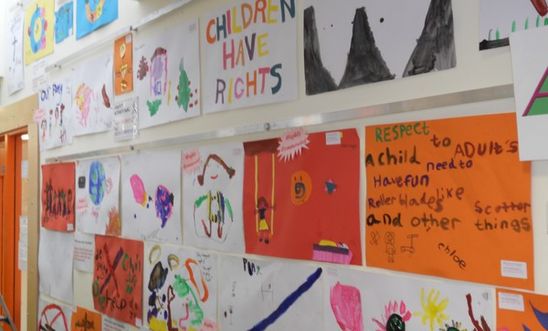 Children's posters displayed in the cafe at the Minehed youth centre Children's posters displayed in the cafe at the Minehed youth centre