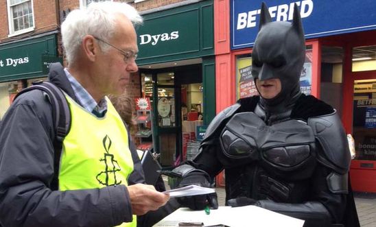 Batman flies down to support human rights