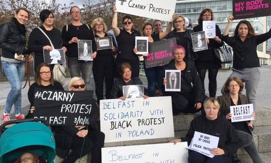 Black Monday protestors in Belfast earlier today 