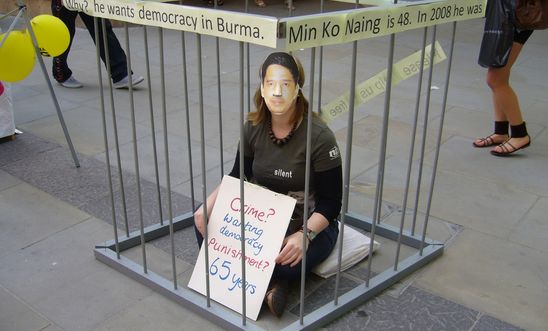 Campaigning for our adopted prisoner of conscience in Burma. Min Ko Naing was later released. Campaigning for our adopted prisoner of conscience in Burma.