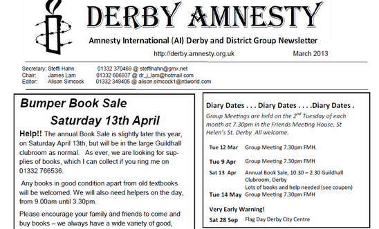 Amnesty Derby Newsletter - March 2013 Amnesty Derby Newsletter - March 2013