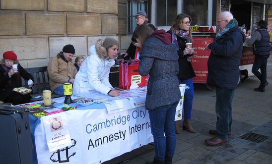 Cambridge City group campaigning and fundraising stall Cambridge City group campaigning and fundraising stall