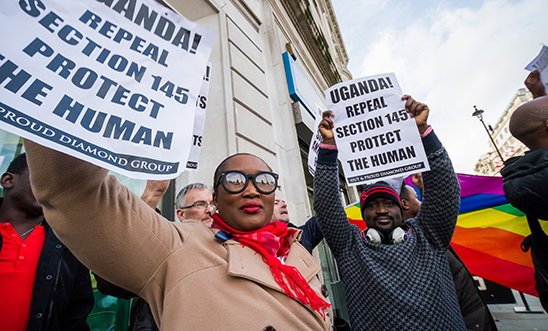 LGBTI supporters demonstrate outside the Ugandan High Commission, London LGBTI supporters demonstrate outside the Ugandan High Commission, London