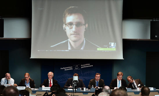 Edward Snowden speaking via video conference Edward Snowden speaking via video conference