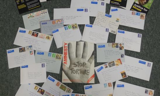 An arrangement of letters written for the Stop Torture campaign An arrangement of letters written for the Stop Torture campaign