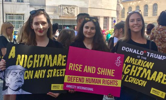 Women protesting President Trump's visit to the UK Women protesting President Trump's visit to the UK
