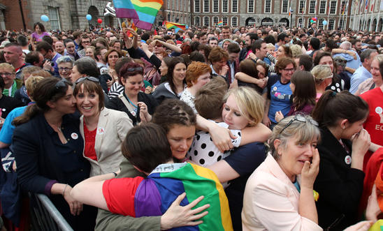 Supporters outside Dublin Castle following the marriage referendum on 23 May Supporters outside Dublin Castle following the marriage referendum on 23 May
