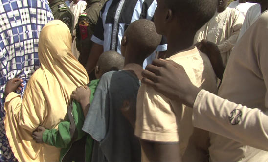 Children detained at Giwa barracks in a queue during their release ceremony Children detained at Giwa barracks in a queue during their release ceremony