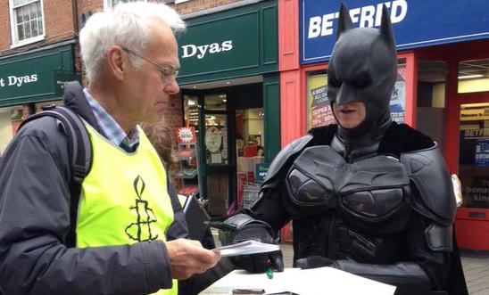 Batman flies down to support human rights Batman flies down to support human rights