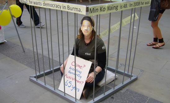Campaigning for our adopted prisoner of conscience in Burma. Min Ko Naing was later released. Campaigning for our adopted prisoner of conscience in Burma.