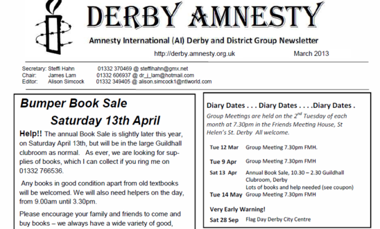 Amnesty Derby Newsletter - March 2013 Amnesty Derby Newsletter - March 2013