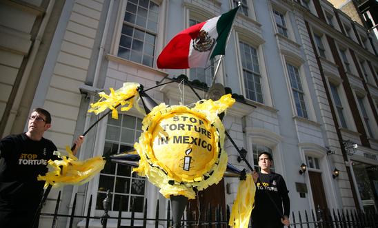 Amnesty UK protest outside Mexican Embassy ahead of Mexican President visit, Mar Amnesty UK protest outside Mexican Embassy ahead of Mexican President visit, Mar