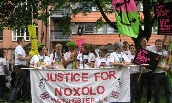 Our banner demanding justice for Noxolo Our banner demanding justice for Noxolo