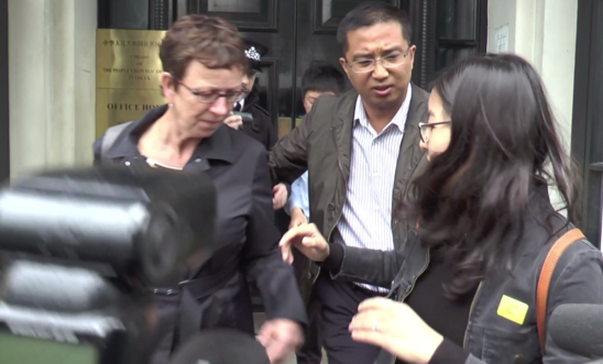 Kate Allen and Ti-Anna Wang removed from steps of Chinese Embassy , 4 June 2014 Kate Allen and Ti-Anna Wang removed from steps of Chinese Embassy , 4 June 2014