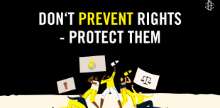 don't prevent rights, protect them with illustration of people protesting