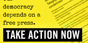 Text reads: our democracy depends on a free press