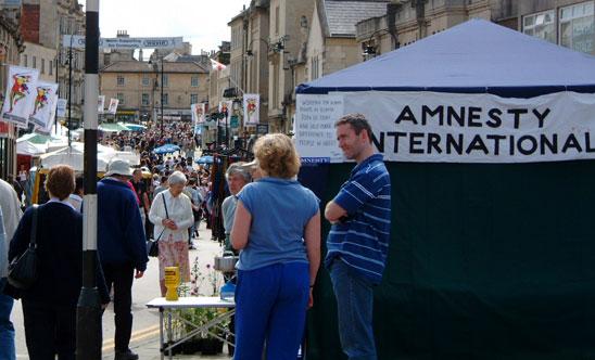 North Wilts Amnesty campaign stall at the Chippenham Folk Festival