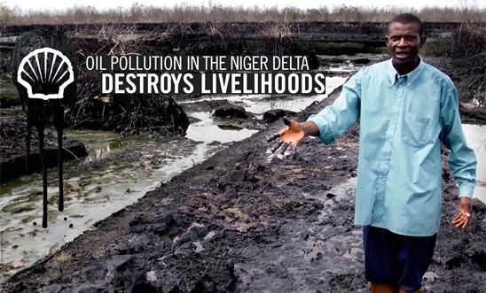 A farmer stands on his oil-covered land in the Niger Delta A farmer stands on his oil-covered land in the Niger Delta