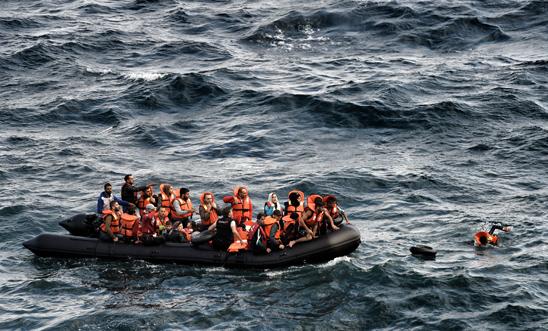People try to reach the Greek island of Lesbos on 30 September 2015 People try to reach the Greek island of Lesbos on 30 September 2015