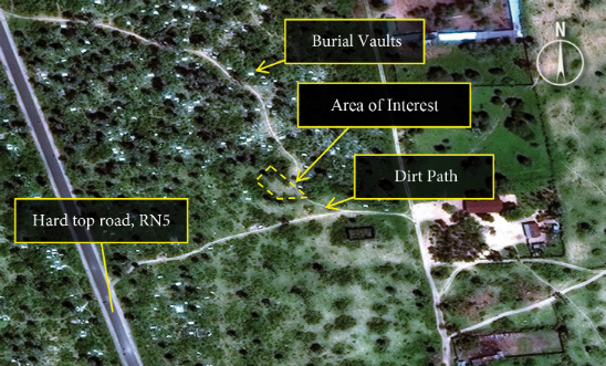 This satellite image shows an area in the Buringa area, north of Bujumbura, prior to the emergence of a mass grave in December 2015 (c) Digital Globe