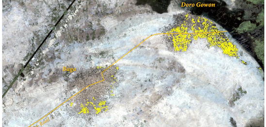 Satellite image showing destruction in Baga area on 7 January 2015